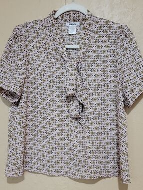 Persaya Blush Pink Floral Tie-Front Short Sleeve Blouse